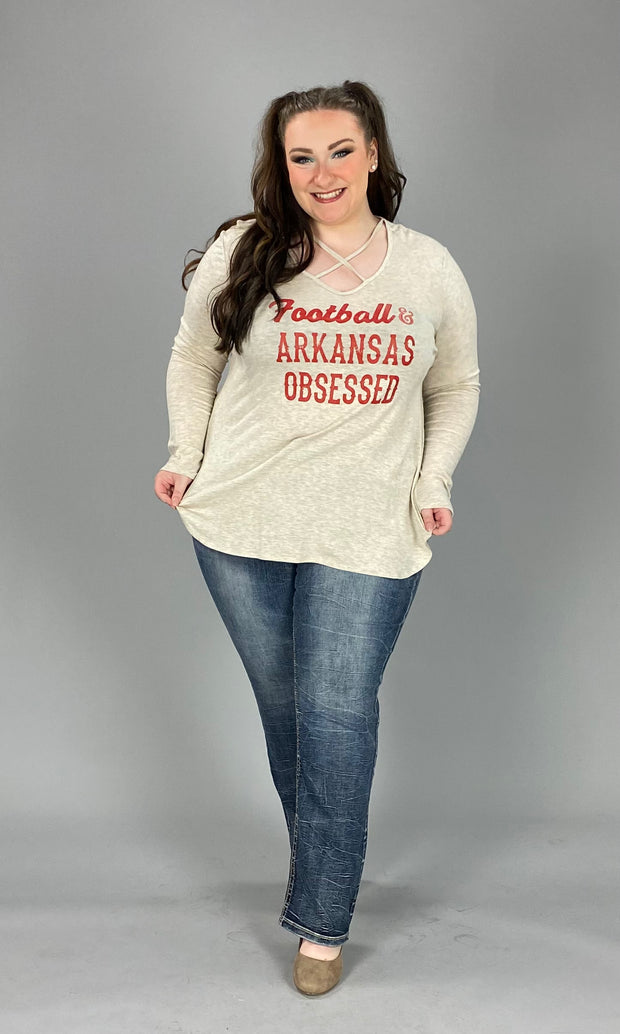 GT-M {Football & Arkansas Obsessed} Beige Printed Top