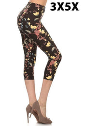 LEG-45 {Blooming Tree} Yellow Floral Butter Soft Capri Leggings EXTENDED PLUS SIZE 3X/5X