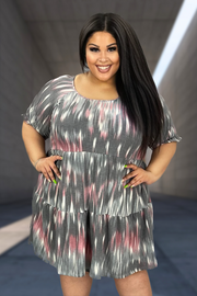 35 PSS-D {Forever Extra} Grey Print Tiered Dress EXTENDED PLUS SIZE 3X 4X 5X