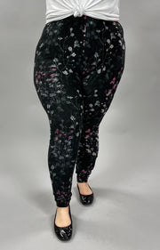 LEG-22 {Muted Floral} Black Floral Leggings EXTENDED PLUS SIZE 3X/5X