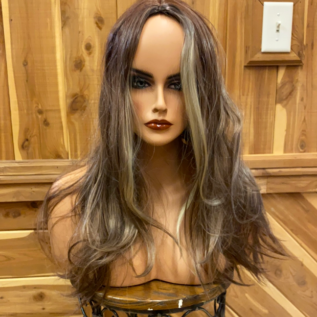 {Kendale} Brown Blonde Highlight Long Straight Wig