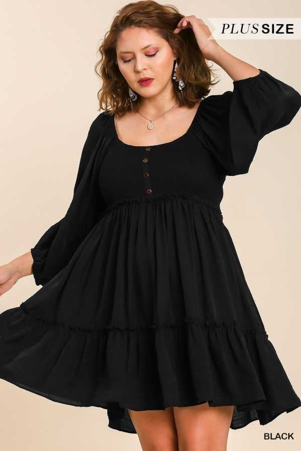 SALE!! 46 SQ-C {Into Bliss} Umgee Black Smocked Dress PLUS SIZE XL 1X Curvy Boutique Plus Size Clothing SALE!! 46 SQ-C {Into Bliss} Umgee Black Smocked Dress PLUS SIZE XL 1X Curvy Boutique Plus Size Clothing