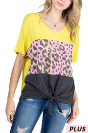 77 CP-O {Guarded Expressions} Yellow Pink Leopard Top PLUS SIZE XL 2X 3X