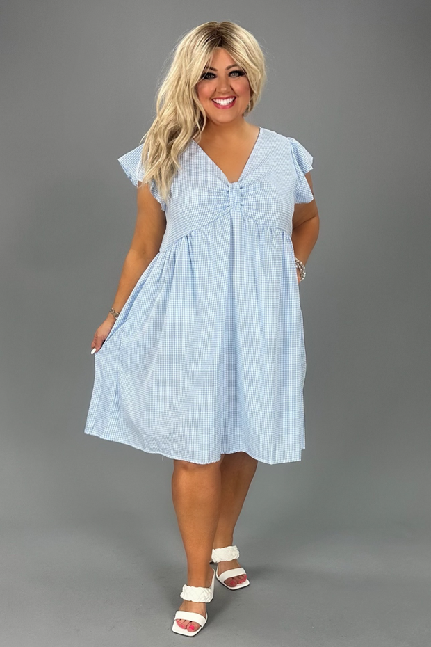 12 PSS-O {Country Inspired} Lt. Blue Gingham Print Dress PLUS SIZE XL 2X 3X