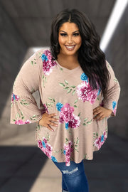 89 PQ {Loving Myself}  SALE! Mauve/Pink Floral V-Neck Top EXTENDED PLUS SIZE 3X 4X 5X