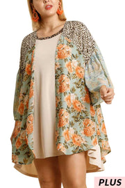 16 OT-I {Out Of Line} Umgee ! Sage Multi-Print Kimono PLUS SIZE XL 1X 2X