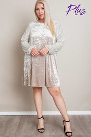 37 SD-A {Crash The Party} Beige Velvet Sequin Sleeve Dress PLUS SIZE XL 2X 3X