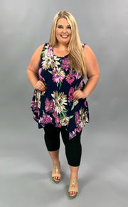 SV-Z {Made From Love} Navy Floral Sleeveless Tunic PLUS SIZE 1X 2X 3X