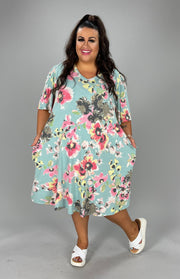 75 PSS-H {Poppin Pansies}  Mint Floral Print Dress PLUS SIZE XL 2X 3X