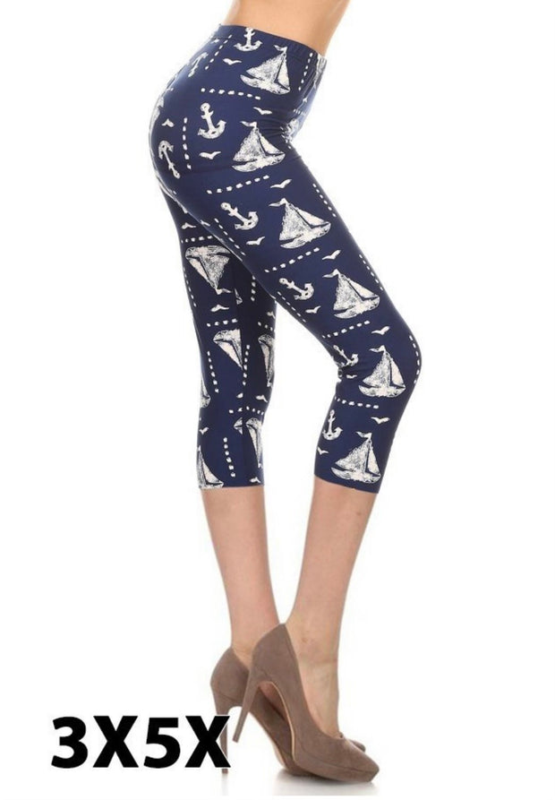 LEG-55 (Sailing By The Sea) Navy Butter-Soft Legging EXTENDED PLUS SIZE 3X-5Xs