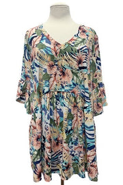 12 PQ-D {Draw The Line}  SALE!Multi-Color Leaf Print Babydoll Top  EXTENDED PLUS SIZE 3X 4X 5X