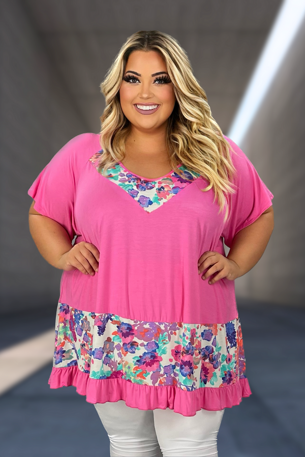 98 CP-B {This Is What You Need} Fuchsia Floral Print Tunic CURVY BRAND!!!  EXTENDED PLUS SIZE 4X 5X 6X