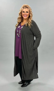 LD-Y  {Know Your Worth} Charcoal Gray Waffle Cardigan PLUS SIZE M 1X 2X 3X  SALE!!!!