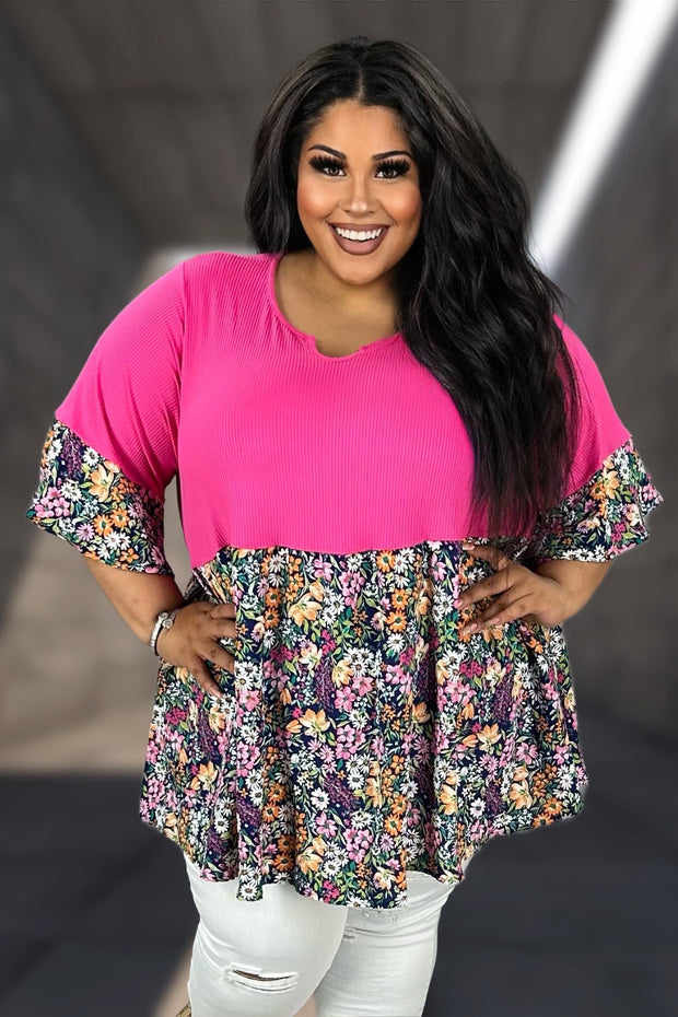 68 CP {My Curvy Desire} Fuchsia Ribbed Navy Floral Tunic CURVY BRAND!!!  EXTENDED PLUS SIZE 4X 5X 6X