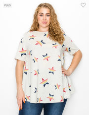 30 PSS-O {Cookout Style} Beige Star Printed Tunic PLUS SIZE 1X 2X 3X