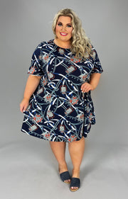 78 PSS-F {Making Connections} Navy Chain Print Dress EXTENDED PLUS SIZES 3X 4X 5X