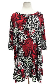 25 PSS {Smooth Lines} Red/Black Mixed Print Ruffle Hem Top EXTENDED PLUS SIZE 4X 5X 6X