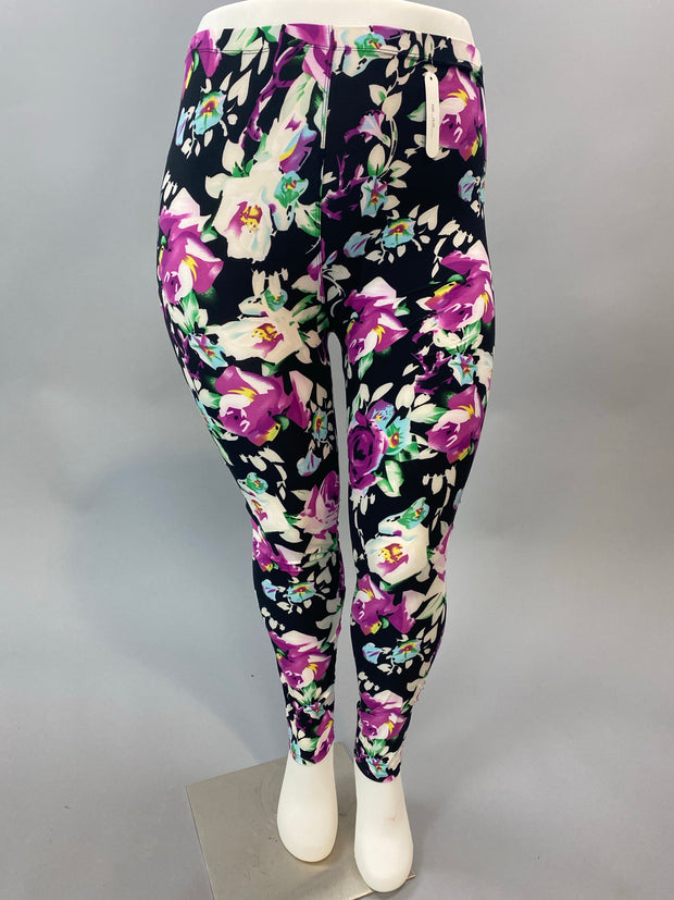 LEG-25 {Rose Garden} Black/Magenta Floral Print Leggings PLUS SIZE 1X/ –  Curvy Boutique Plus Size Clothing