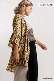 57 OT-Q {Look Famous} Umgee Honey Gold Leopard Kimono PLUS SIZE XL 1X 2X