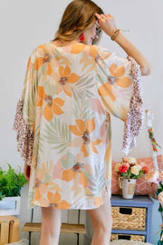 11 OT-N {Admit Your Feelings} Blush/Orange Floral Kimono PLUS SIZE XL 2X 3X