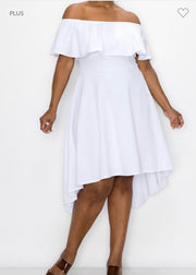 LD-G {Elegant Fixings} White Open Shoulder Dress  w Ruffle Detail PLUS SIZE XL 2X 3X