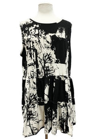 63 SV-C {Engage And Inspire} Black/Ivory Print Tiered Top EXTENDED PLUS SIZE 3X 4X 5X