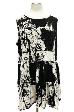 63 SV-C {Engage And Inspire} Black/Ivory Print Tiered Top EXTENDED PLUS SIZE 3X 4X 5X