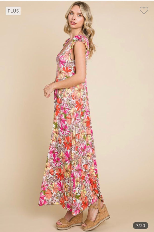 LD-N {Refresh Your Memory} Ivory Floral Babydoll Maxi Dress PLUS SIZE 1X 2X 3X