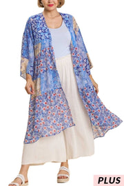 LD-V {Delicate Delivery} Umgee Royal Blue Print Duster PLUS SIZE XL 1X 2X