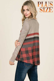 19 CP-T {Heading Out}  Grey With Red Black Plaid Top PLUS SIZE XL 2X 3X