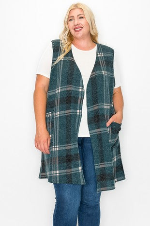 29 OT {Finding My Purpose} Green Plaid Vest w/Pockets EXTENDED PLUS SIZE 3X 4X 5X