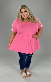 36 SD-B {Something Special} PINK Babydoll Lace Sleeve Top PLUS SIZE 1X 2X 3X