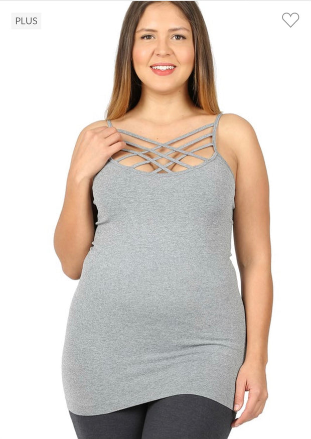 TANK {Uptown Girl} GREY Caged Neck Shaper Tank  PLUS SIZE 1X/2X  2X/3X