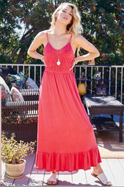 LD-R {My Best Choice} Coral  SALE!! Smocked Top Maxi Dress PLUS SIZE XL 2X 3X