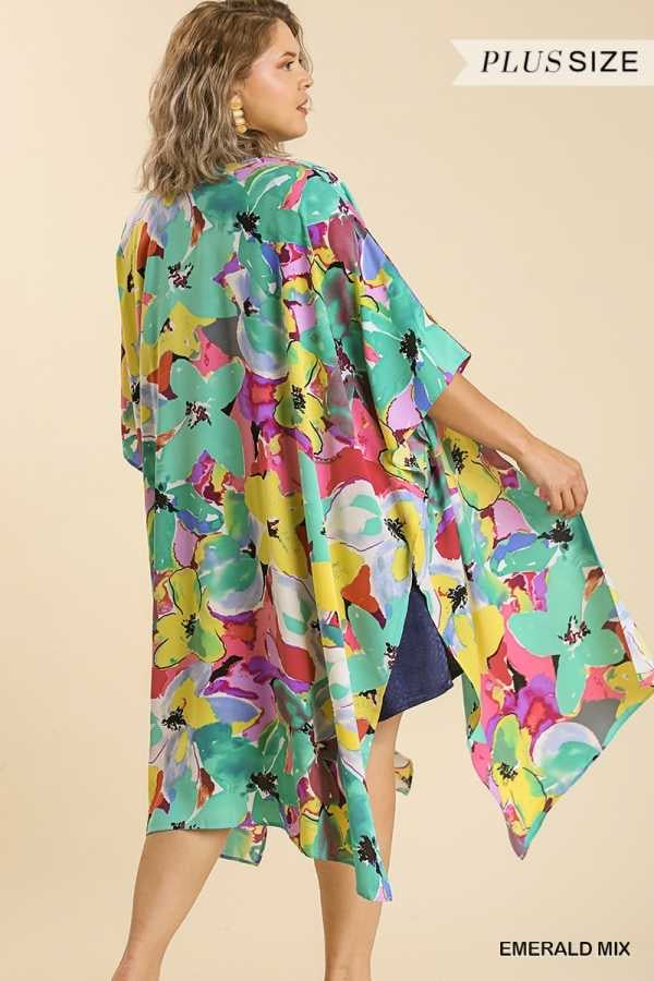39 OT-C {Happier Than Ever} Umgee   Multi-Color Kimono PLUS SIZE