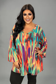 69 PQ {Charming Life} Multi-Color V-Neck Top EXTENDED PLUS SIZE 3X 4X 5X