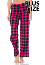 BT-99 (Be There Soon) Fuchsia Checkered Elastic Drawstring Pants Plus Size