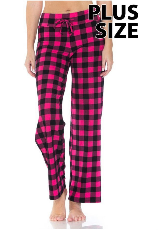 BT-99 (Be There Soon) Fuchsia Checkered Elastic Drawstring Pants Plus Size