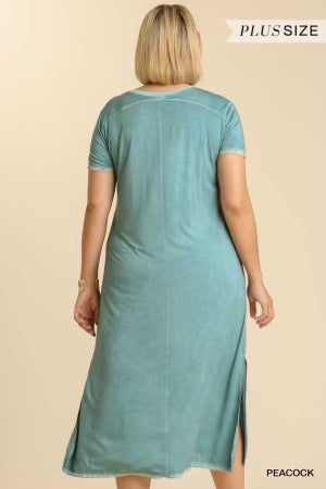 LD-E {Sweet Charm} UMGEE Dusty Teal Mineral Washed Dress PLUS SIZE XL 1X 2X SALE!!