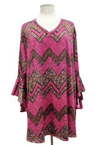 26 PQ {Always Here} Fuchsia/Brown Floral Zig Zag Print Top EXTENDED PLUS SIZE 4X 5X 6X