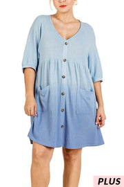 PSS-E {Atmosphere} "UMGEE" Blue Gradient Babydoll Dress PLUS SIZE XL 1X 2X