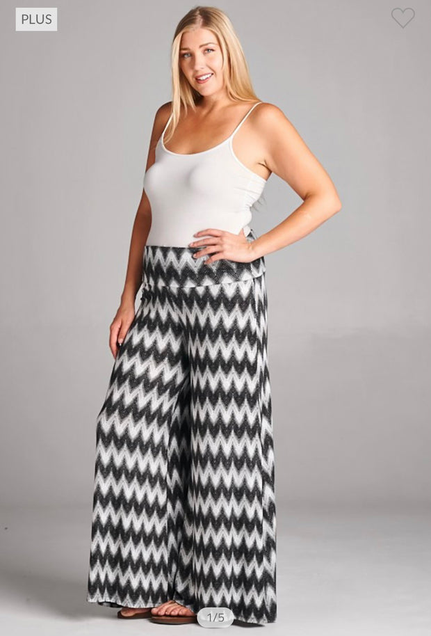 BIN-98 {Get Your Attention} Black/White Palazzo Pants PLUS SIZE 1X 2X 3X