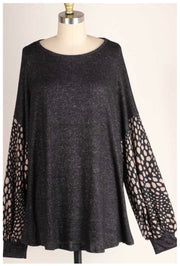CP-X {Get To Me} Black Tunic Mocha Spot Bubble Sleeve PLUS SIZE XL 2X 3X