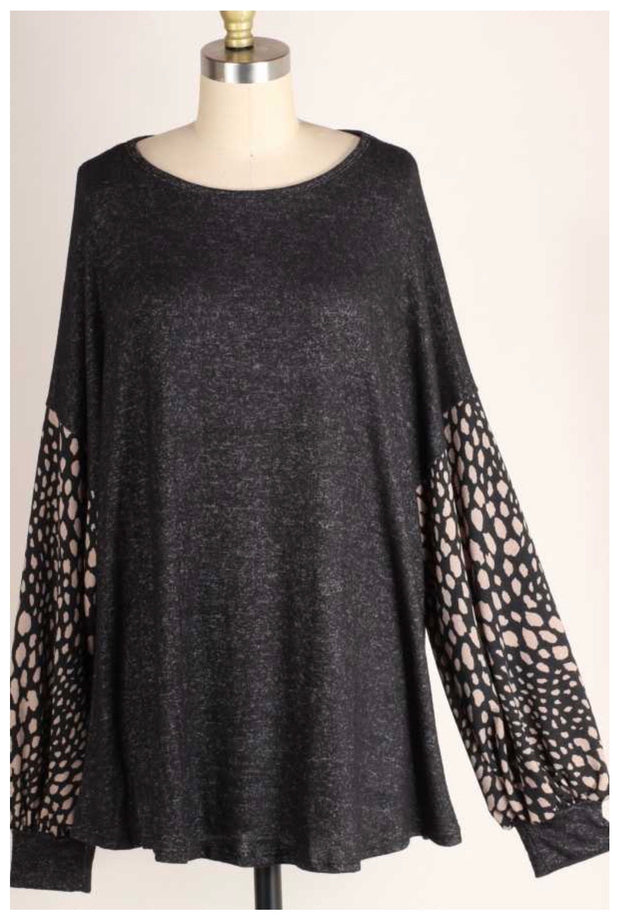 CP-X {Get To Me} Black Tunic Mocha Spot Bubble Sleeve PLUS SIZE XL 2X 3X