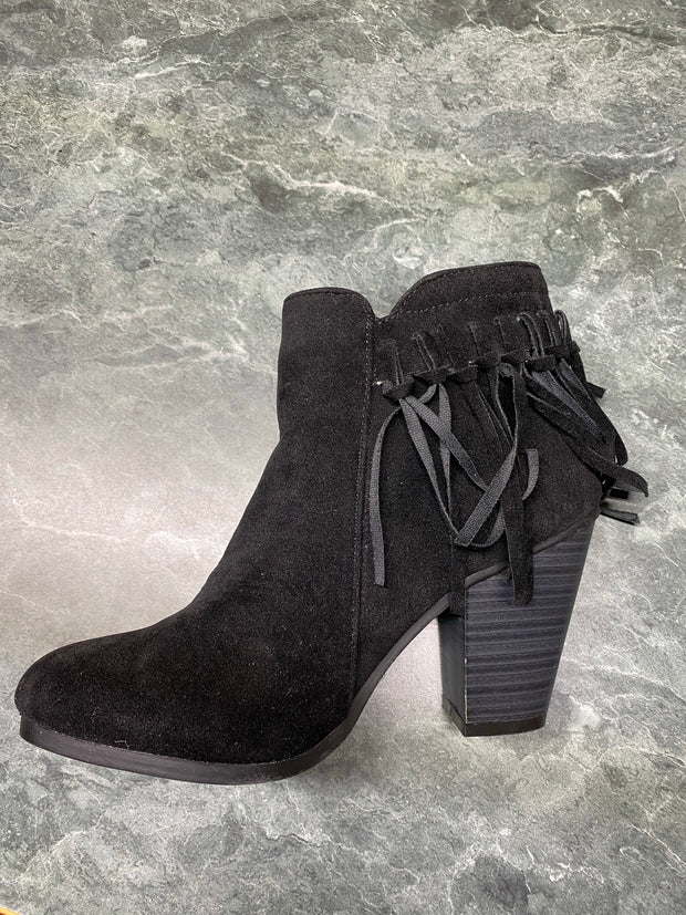 SHOES {Just My Style}Black Fringed Booties with Platform Heel & Side Zipper
