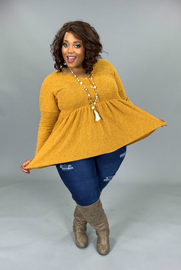SLS-B {Lead The Way} Mustard Soft Knit  Top with Buttons