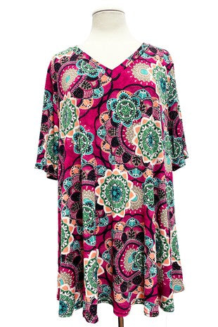 27 PSS {On My Side} Magenta Mandala Print V-Neck Top EXTENDED PLUS SIZE 3X 4X 5X