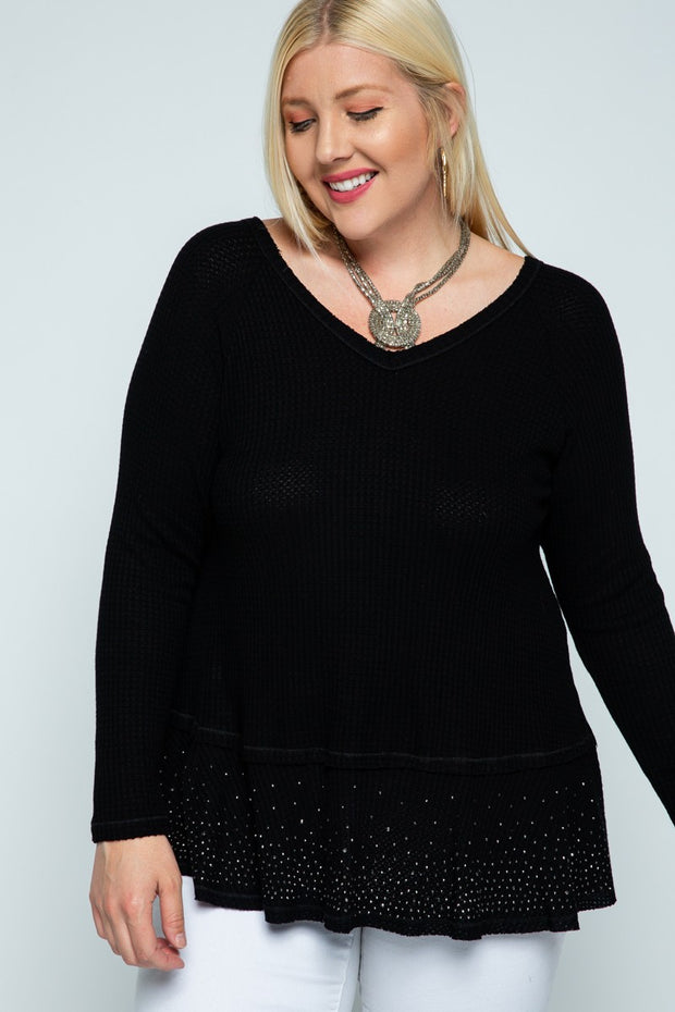 26 SD {Time To Hustle} VOCAL Black Waffle Knit w/Small Studs PLUS SIZE XL 2X 3X