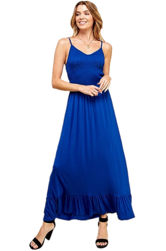LD-R {My Best Choice} Royal Blue Smocked Top Maxi Dress PLUS SIZE XL 2X 3X