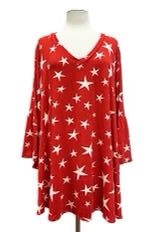 27 PQ {Star Crossed} Red Star Print V-Neck Top EXTENDED PLUS SIZE 3X 4X 5X